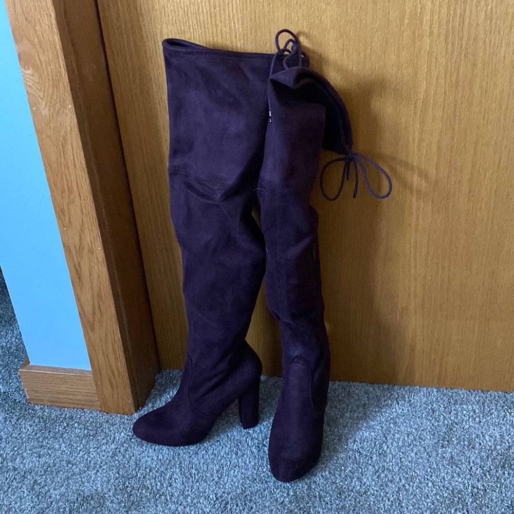 Maroon thigh high boots